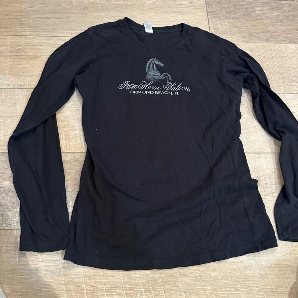 PIMATEE WOMENS BLACK LONG SLEEVE T SHIRT LARGE IRON HORSE SALOON ORMOND BEACH FL